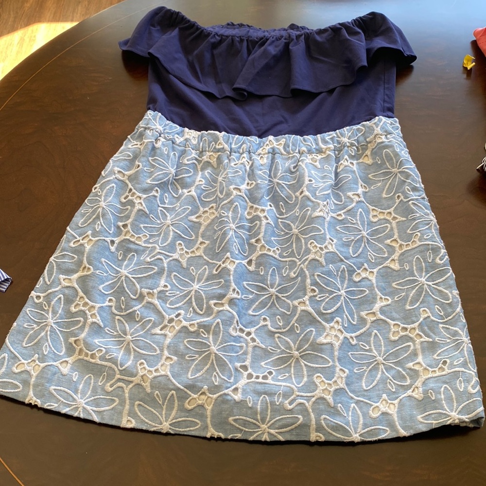 Lilly Pulitzer navy and blue eyelet strapless dress